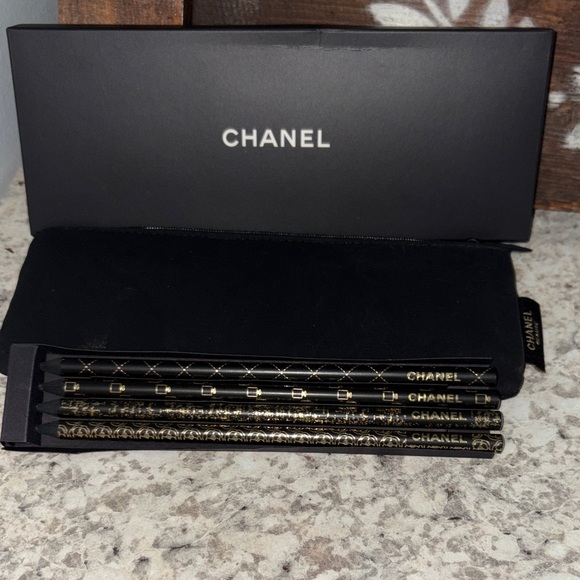 CHANEL Other - New in box CHANEL Black and Gold Decorative Pencil Set AND NIB Chanel Book Mark